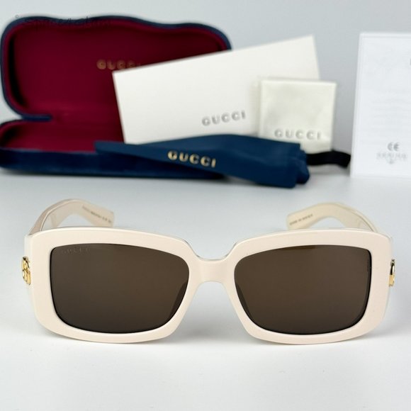Gucci Women Sunglasses Ivory Brown Rectangle GG1403SK 004 BRAND NEW - Picture 3 of 10